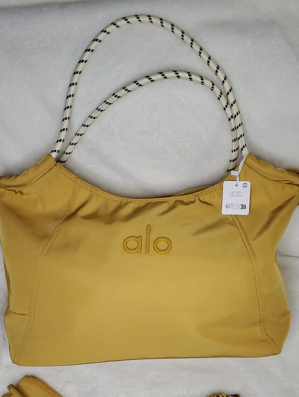 ALO Yellow Shoulder Bag with Rope Handles and Matching Pouch